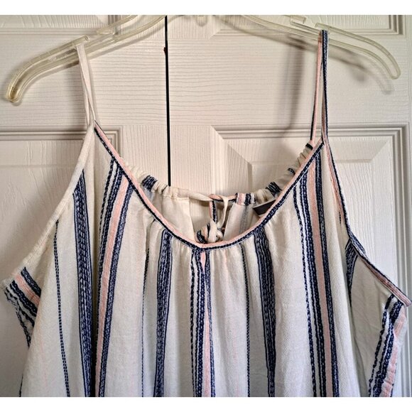 Time & Tru 2XL  Striped Spaghetti Strap Maxi Dress Beach Cottagecore Embroidered - Picture 4 of 8